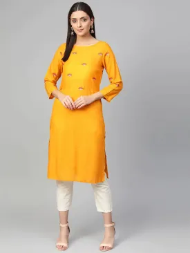 Women Mustard Yoke Design Straight Kurta