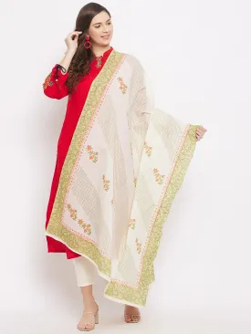 Women Off-White Printed Cotton Dupatta 1