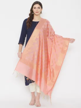 Women Peach Banarsi Silk Dupatta