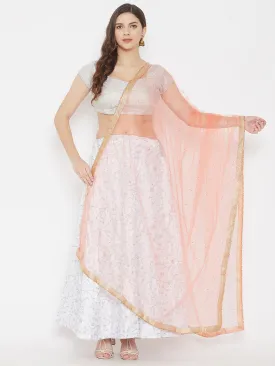 Women Peach Embellished Net Dupatta