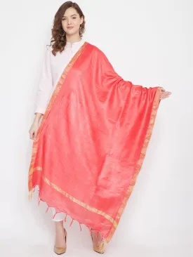 Women Peach Solid Cotton Tussar Dupatta