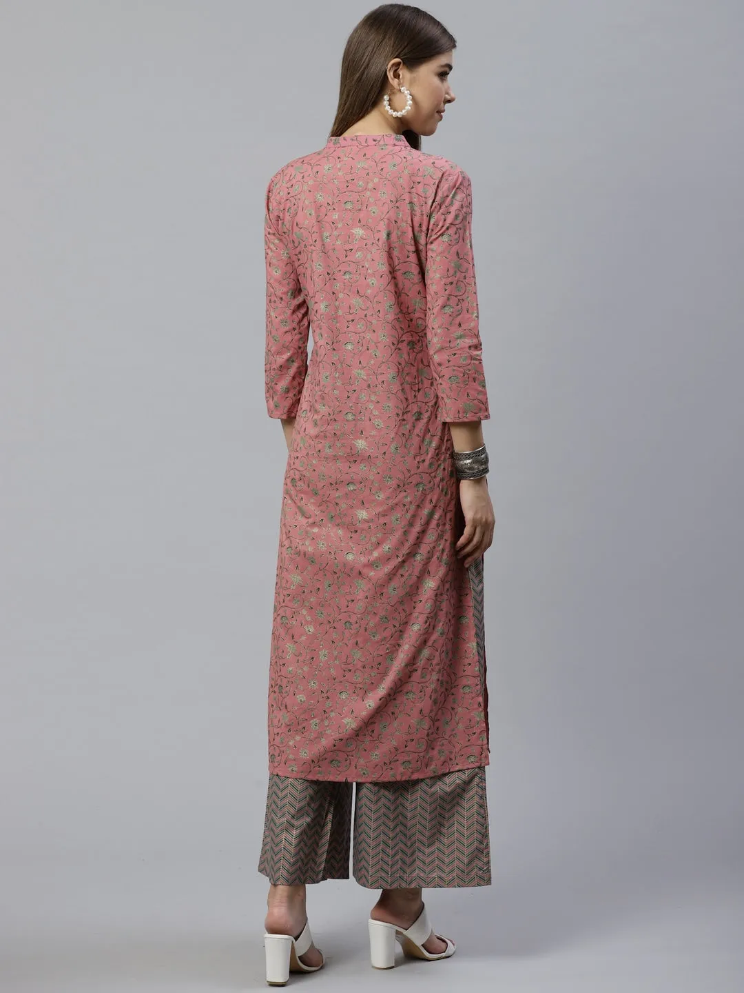 Women Pink & Teal Green Printed Kurta Set