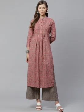 Women Pink & Teal Green Printed Kurta Set