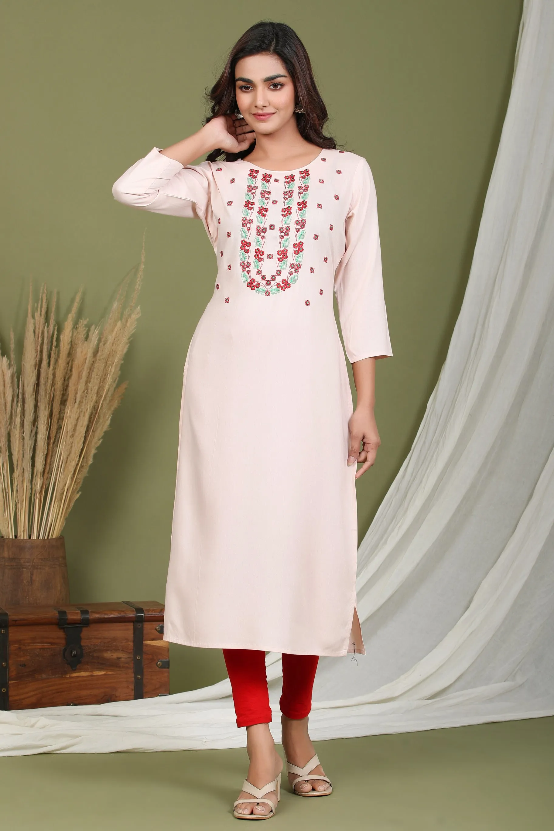 Women Pink Embroidered Kurta