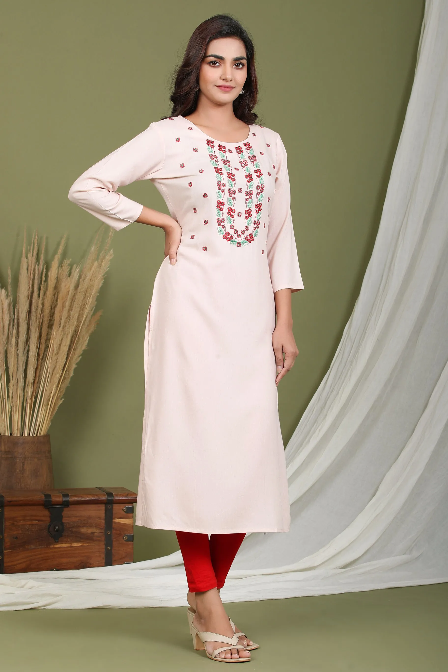 Women Pink Embroidered Kurta