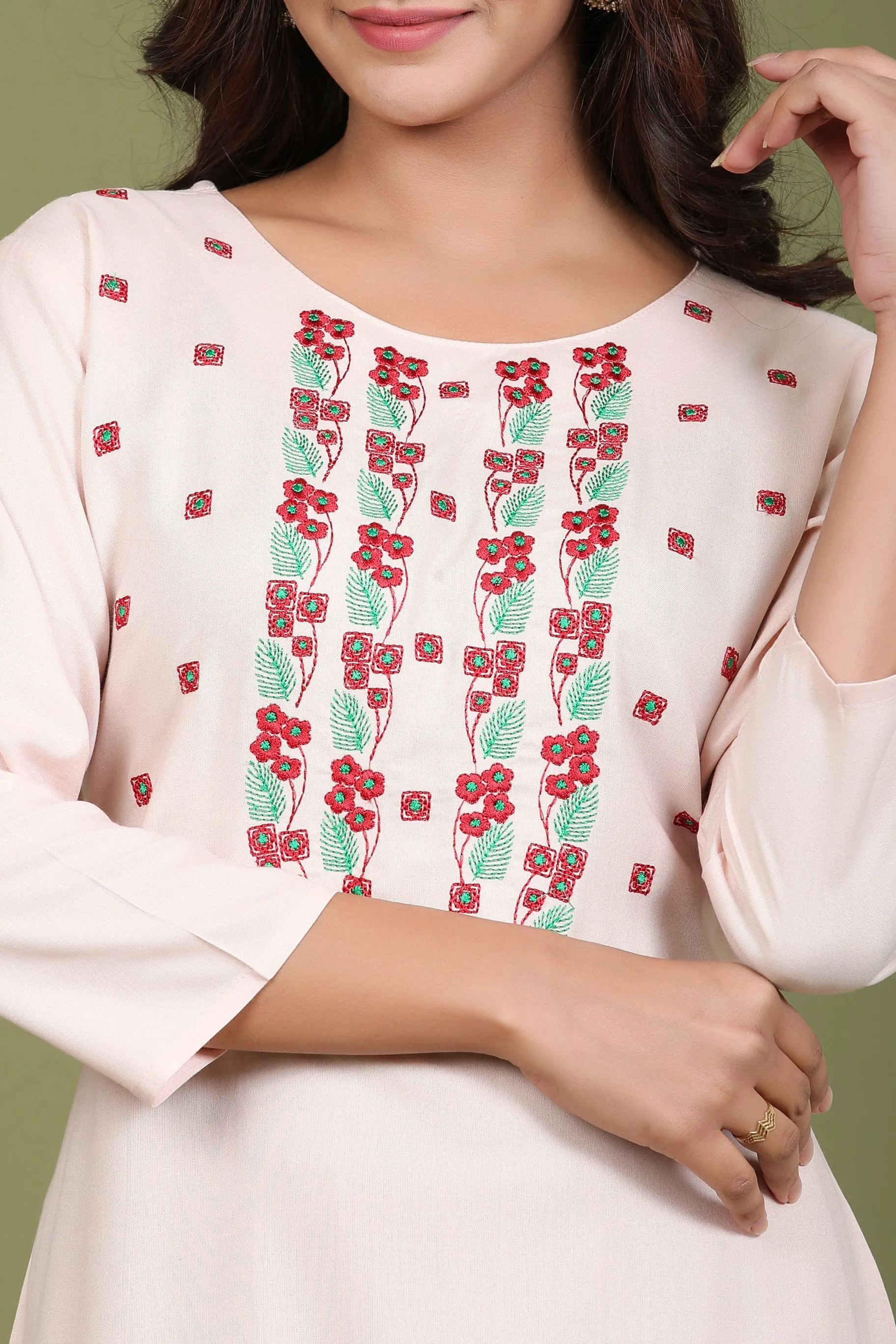 Women Pink Embroidered Kurta