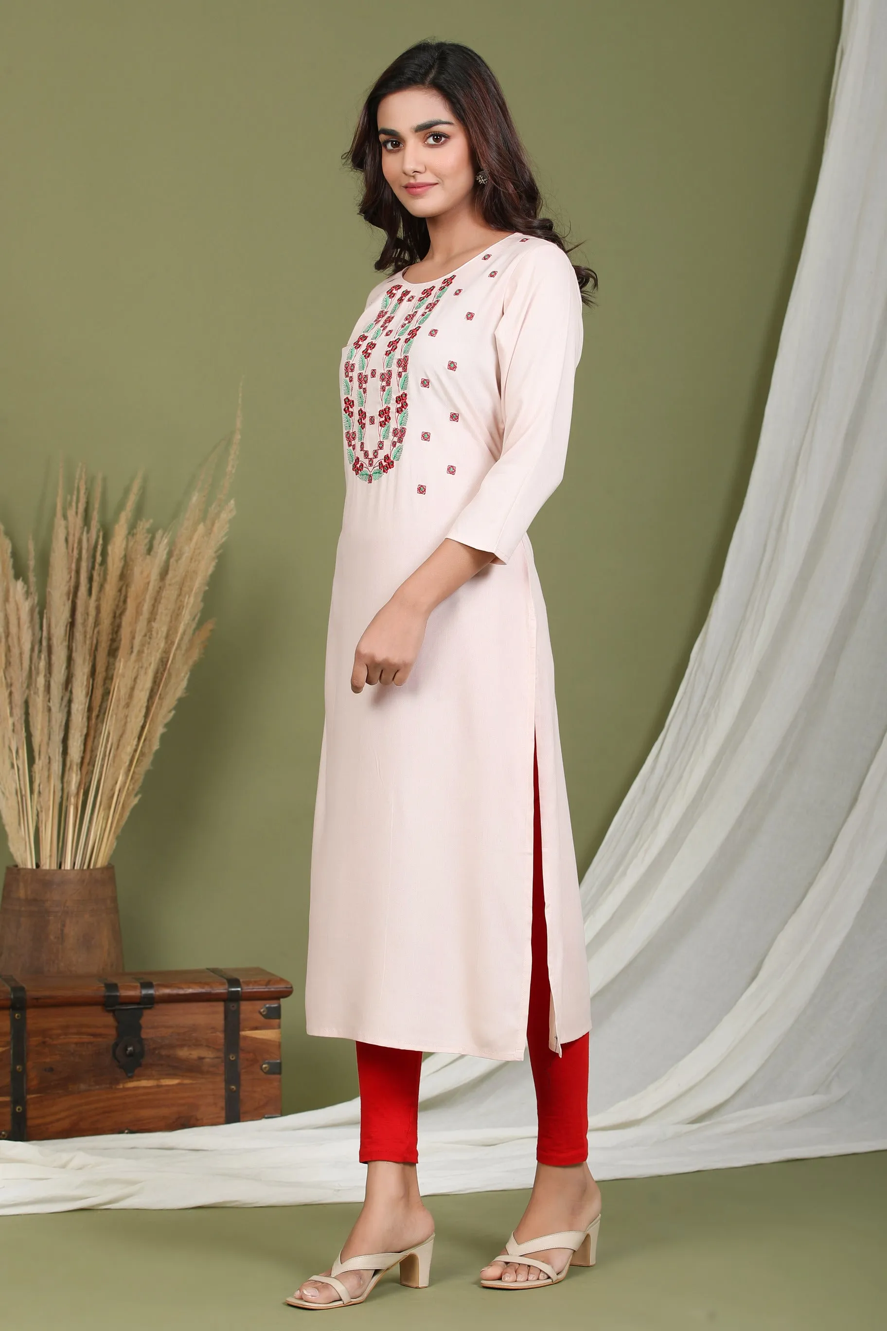 Women Pink Embroidered Kurta