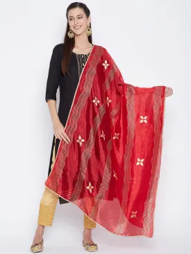 Women Red Printed Silk Dupatta