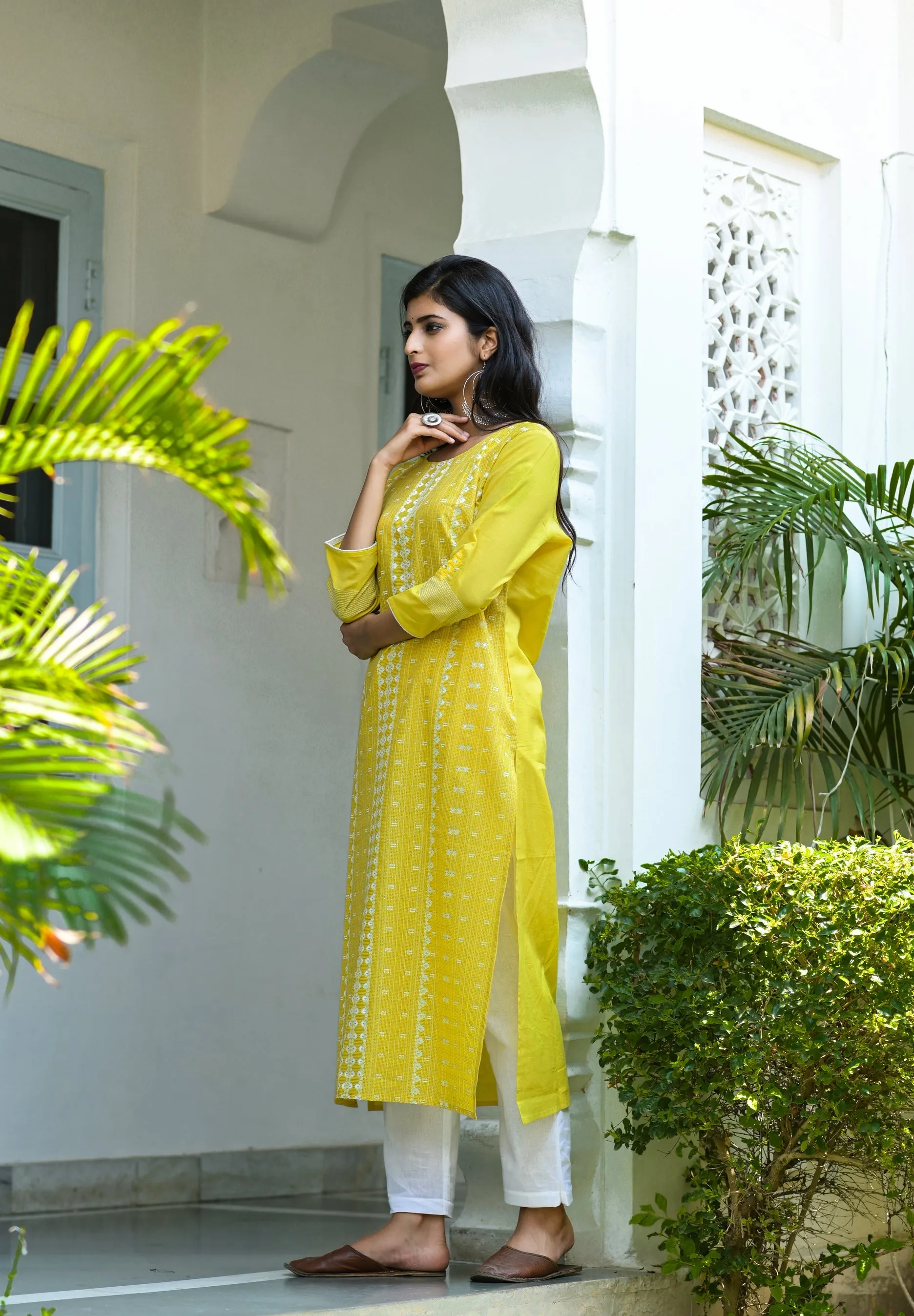 Women Yellow Printed Kurta Set