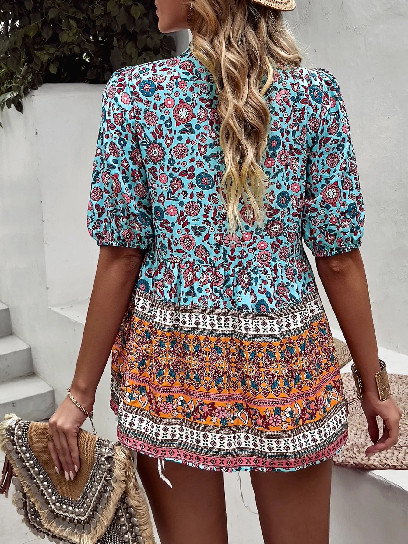 Women's Casual Boho Floral Printed Beach Blouses