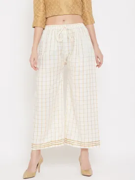 Women'S Cream Straight Checked Palazzo