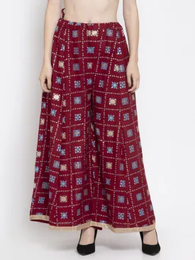 Women'S Maroon Printed Rayon Sharara