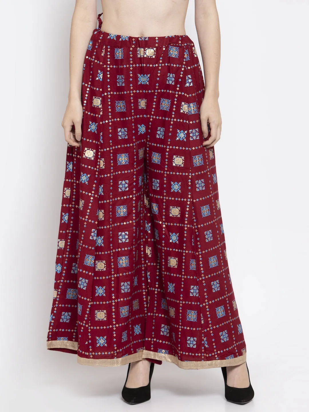 Women'S Maroon Printed Rayon Sharara