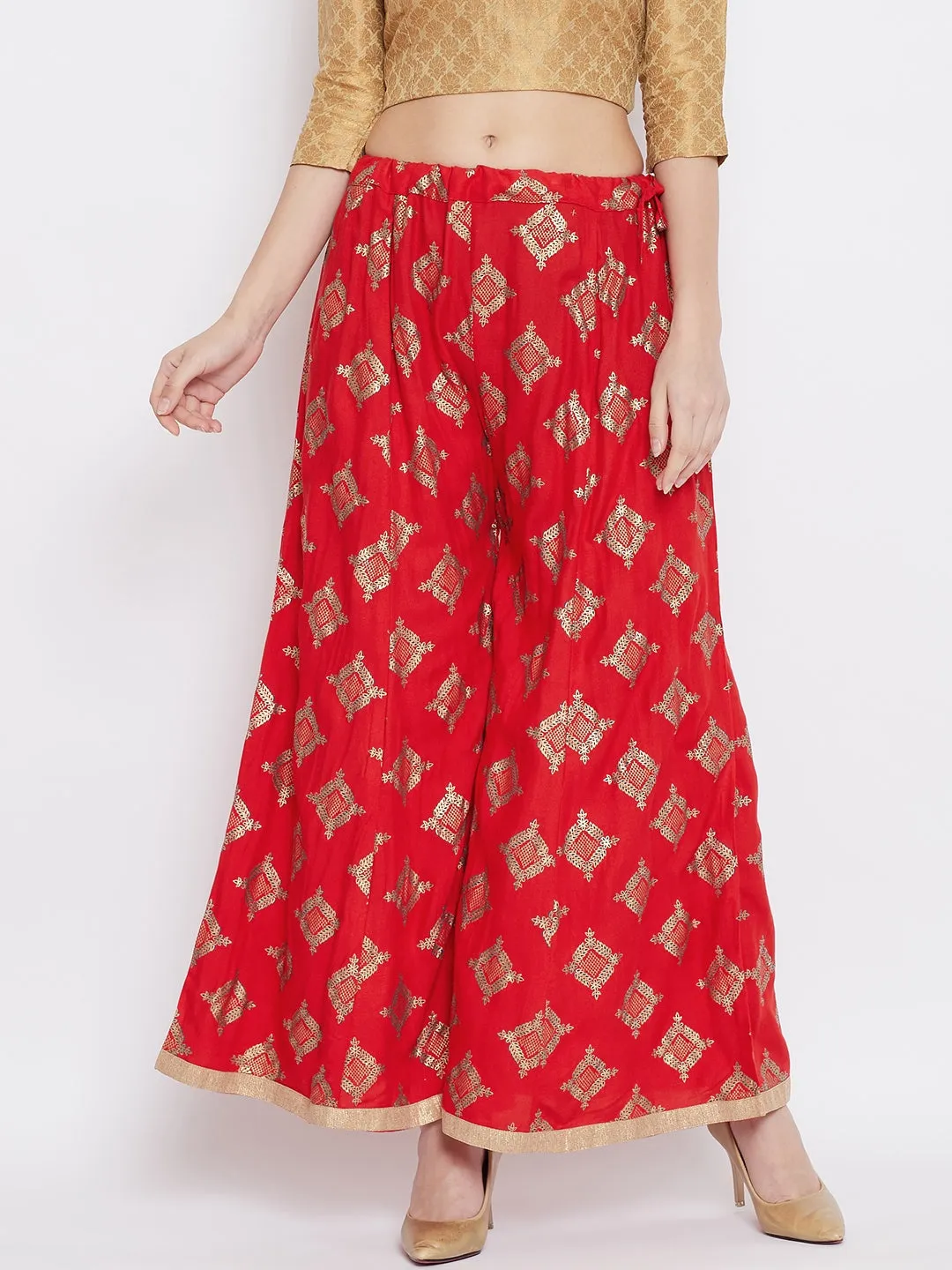 Women'S Red Wide Leg Printed Sharara