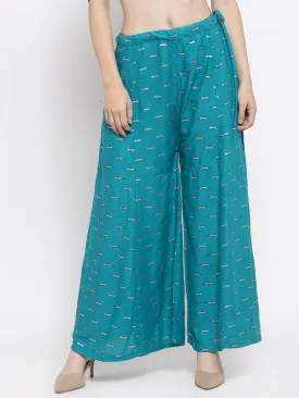 Women'S Turquoise Flared Printed Rayon Sharara